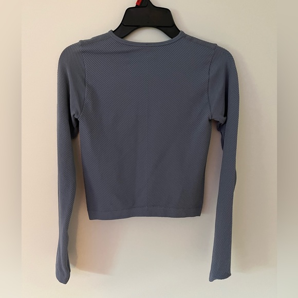 Garage, Dynamite | Ribbed Blue Tight (Somewhat Cropped) Long Sleeve - Picture 2 of 3